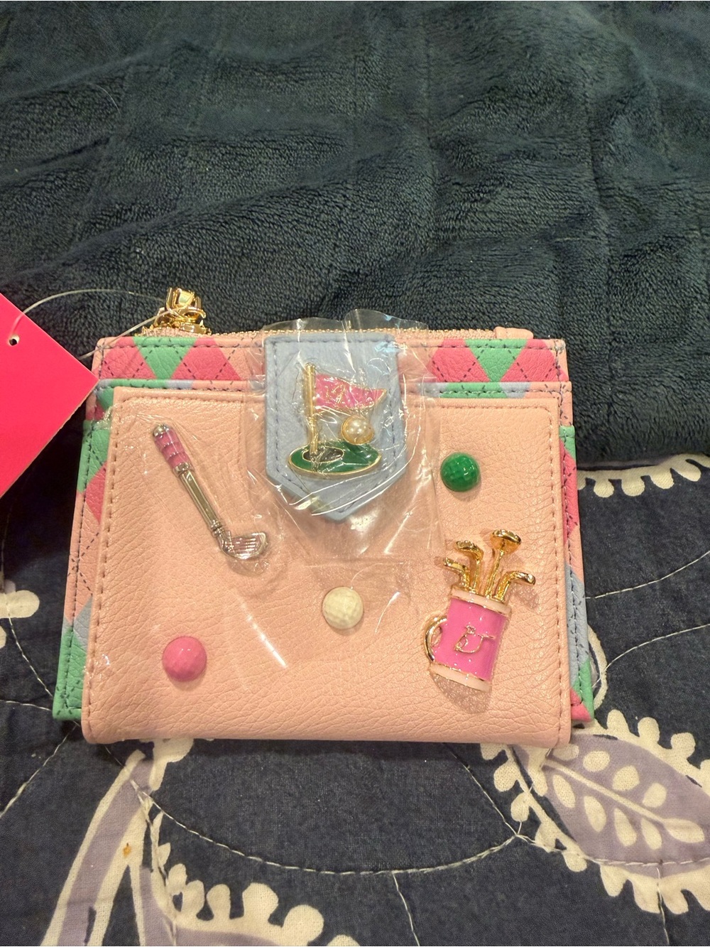 NWT Betsey Johnson Pink Golf-Themed Card Wallet with Colorful Trim